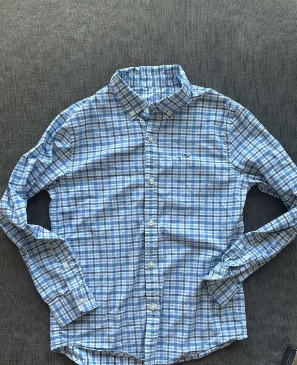 Vineyard Vines Boys S (8-10) Performance Cotton Plaid Button Down Shirt Blue Che